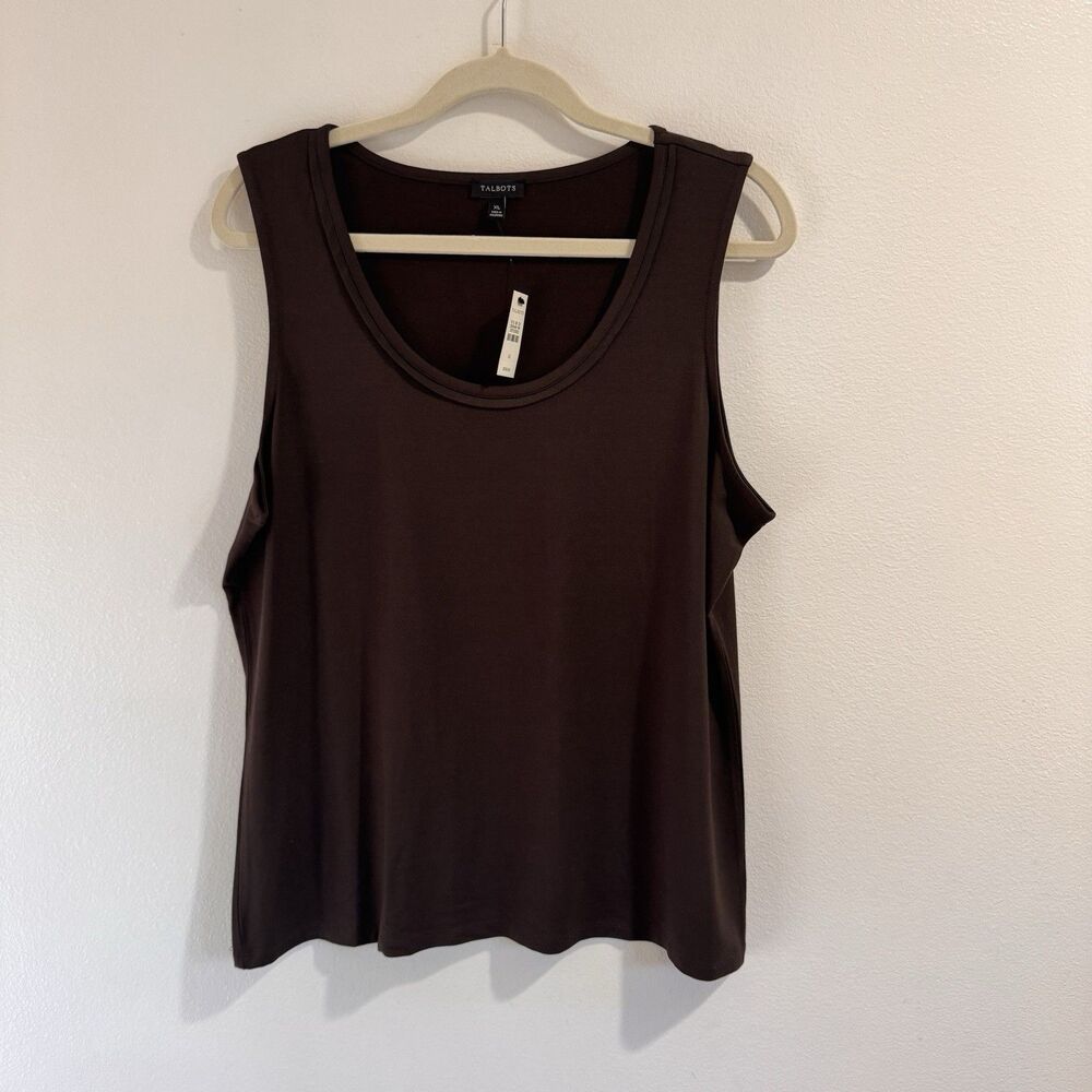 NWT Talbots Tank Top Shirt Cami XL Brown Scoop Neck Liquid Knit Stretch Comfy